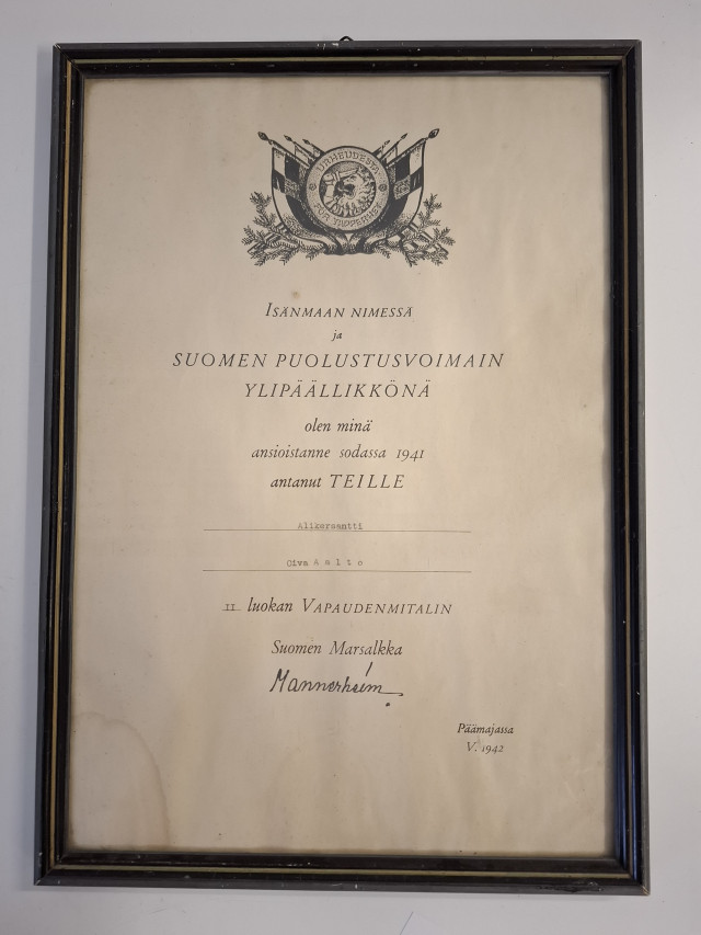 Mannerheimin myöntämä kunniataulu