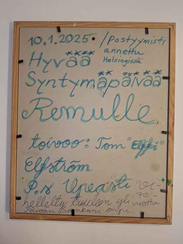 Remulle postyymisti lahjoitettu taulu