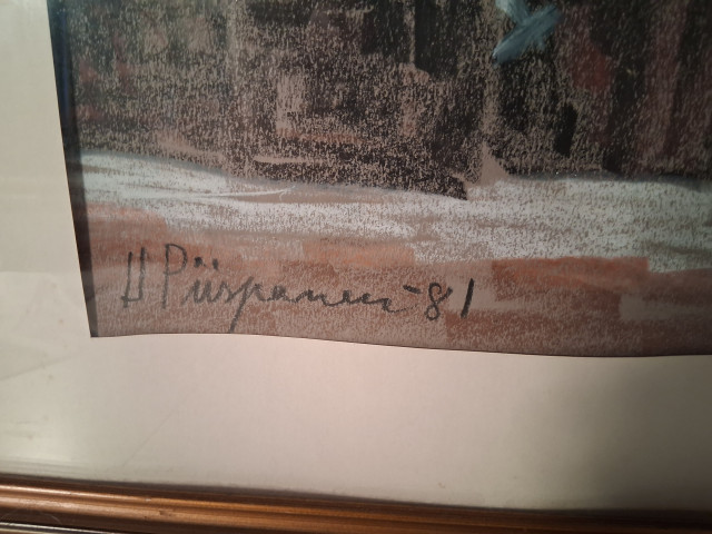 Unto Piispanen signeerattu guassi Pispala