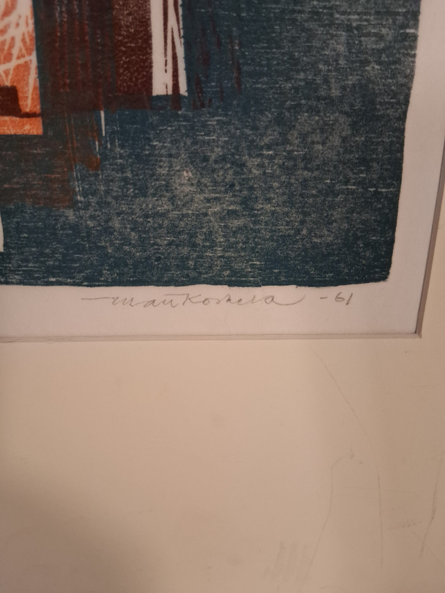 Puupiirros Matti Koskela signeerettu 1961