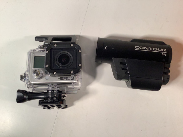 Contour gps ja hero 3 actionkamerat ja laukku