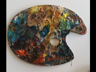 Fritz Jakobsson, taiteilijan paletti, signeerattu