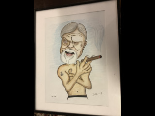 Karikatyyri Veskusta,piirtänyt Jope Ruonansuu