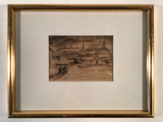 Arvi Mäenpää Lyijykynäpiirros “maisema Lapualta”