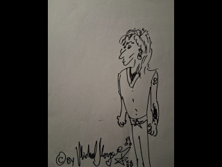 Tussipiirros Michael Monroe signeerattu tussityö paperille