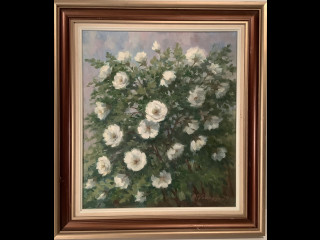 Kukkataulu, A Vannes,signeerattu öljy kankaalle 1979