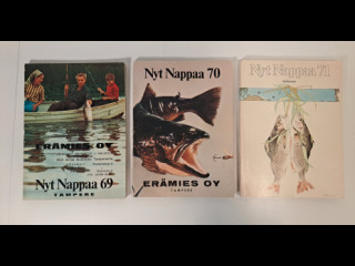 Kalastuslehdet Nyt nappaa vuosilta 1969, 1970 ja 1971