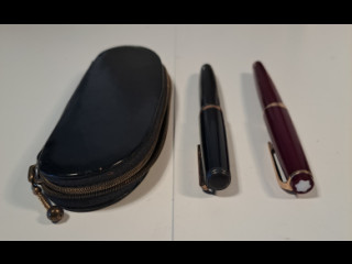 Vintage mustekyniä mm. Montblanc täytekynä kultaisilla yksityiskohdilla