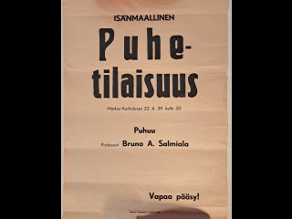 Isänmaallinen Puhetilaisuus- juliste vuodelta 1939