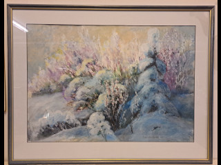 Pirkko Sisko Syrjänen kehystetty akvarellityö, talvinen maisema