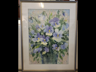 Pirkko Sisko Syrjänen, kehystetty akvarelli, Orvokki