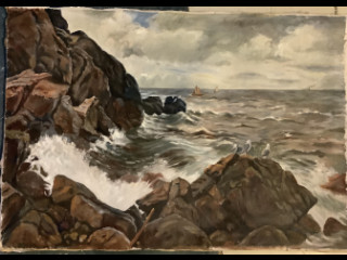 meriaiheinen öljyvärimaalaus kankaalle