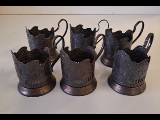 Antiikkiset ja koristeelliset venäläiset teelasinpidikkeet 6kpl